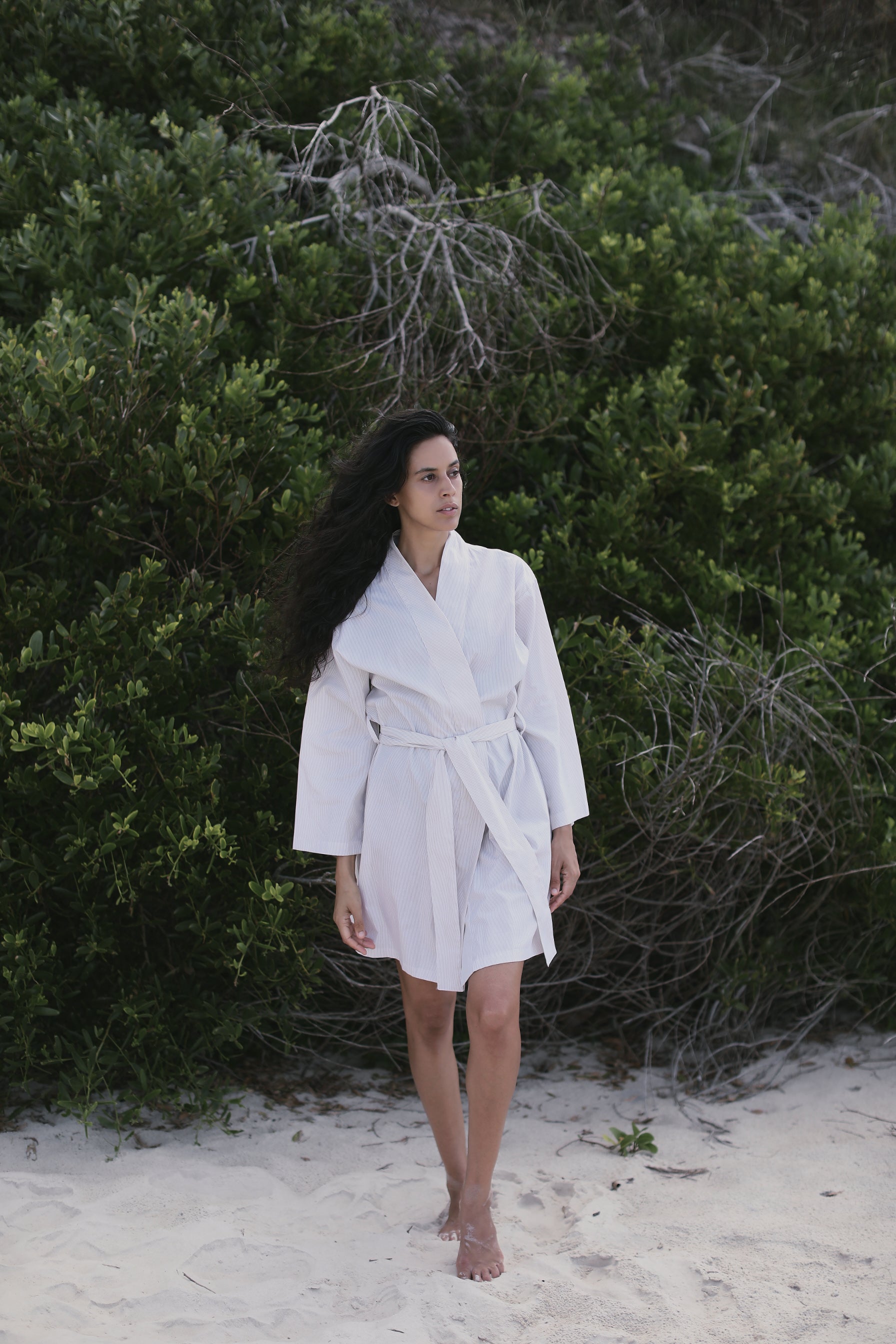 Japanese Cotton Robe | Beige Stripe