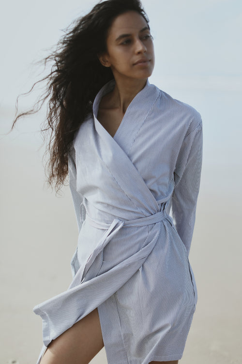 Japanese Cotton Robe | Blue Stripe