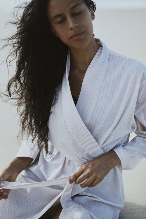 Japanese Cotton Robe | Beige Stripe